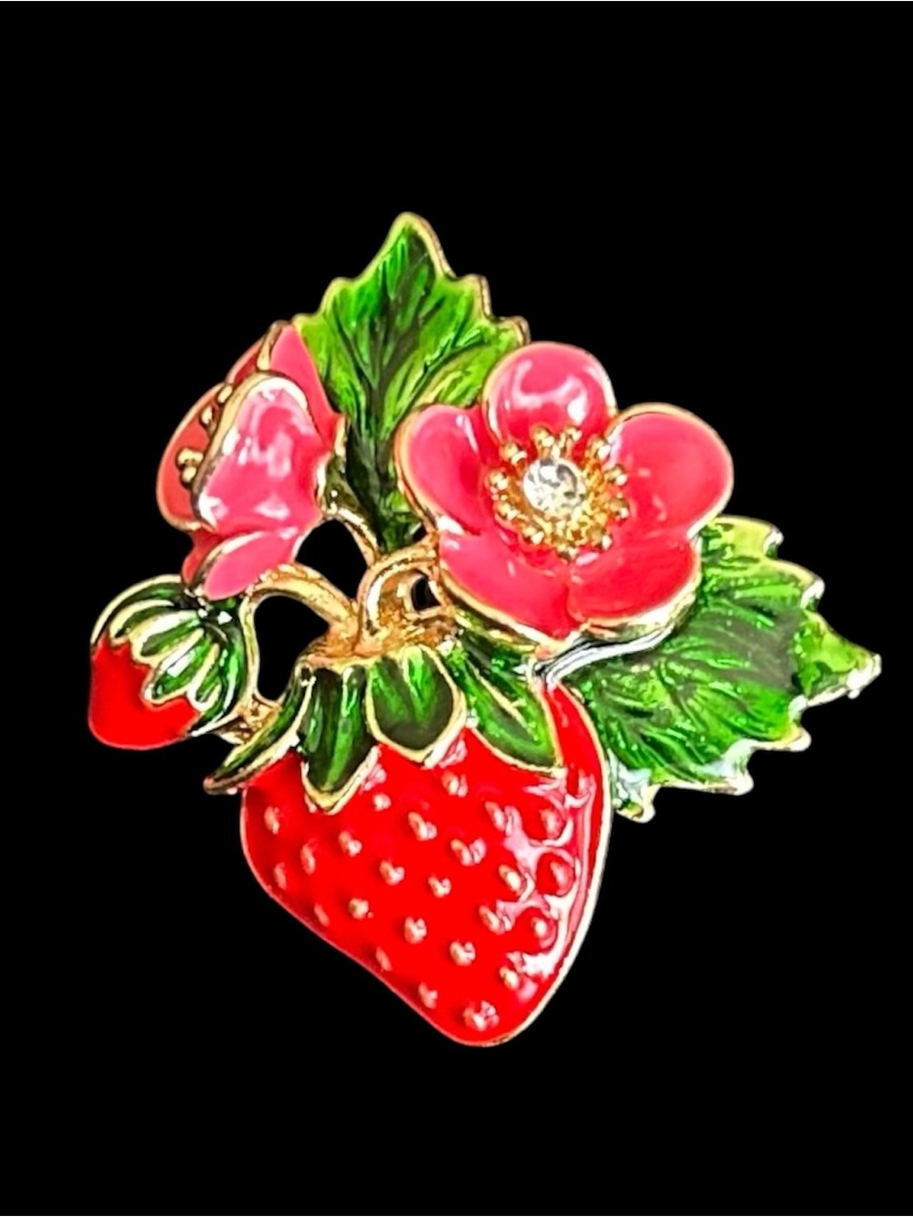 New Strawberry Floral Enamel Brooch